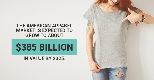 The American Apparel market is expected to grow to about $385 Billion in Value by 2025 example - Heat Press Machine - Insta Graphic Systems